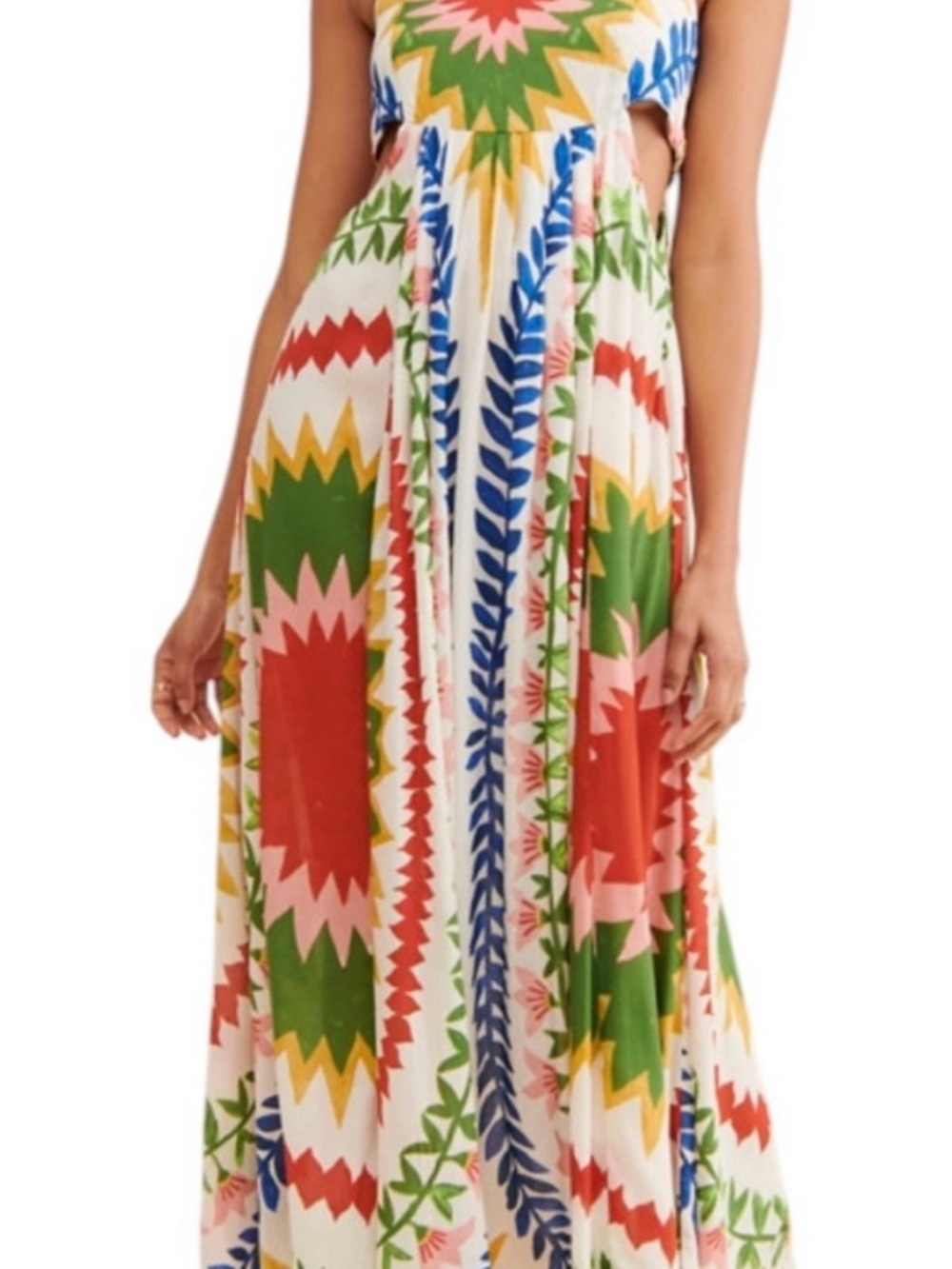 Anthro Multicolor Printed Bandeau Style Cutout Maxi Dress